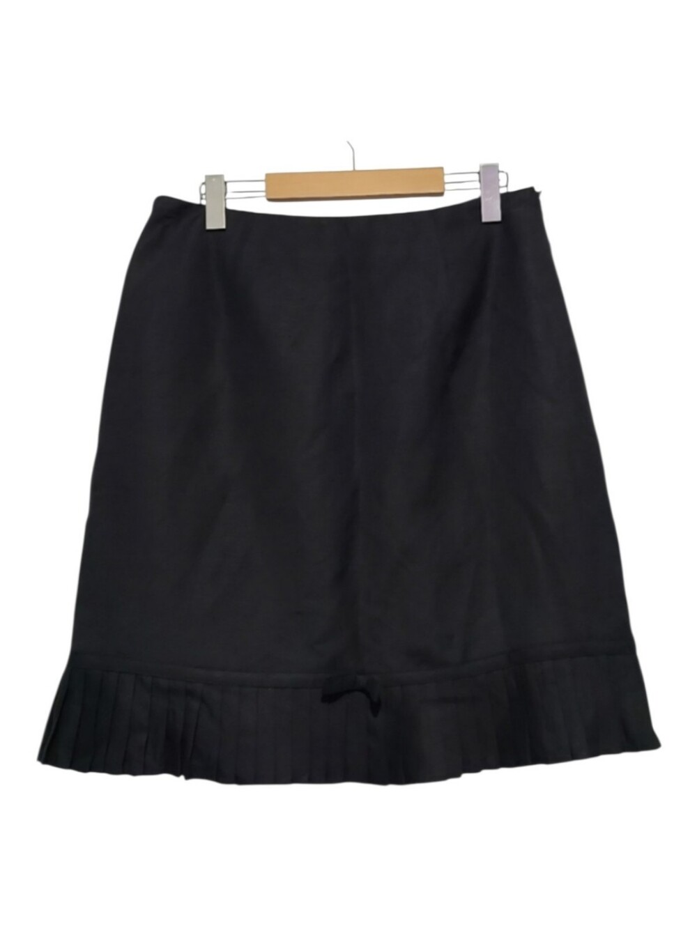 Larry Levine Black Linen Blend Midi Skirt Sz 12 Officewear Pleated Hem Neutral